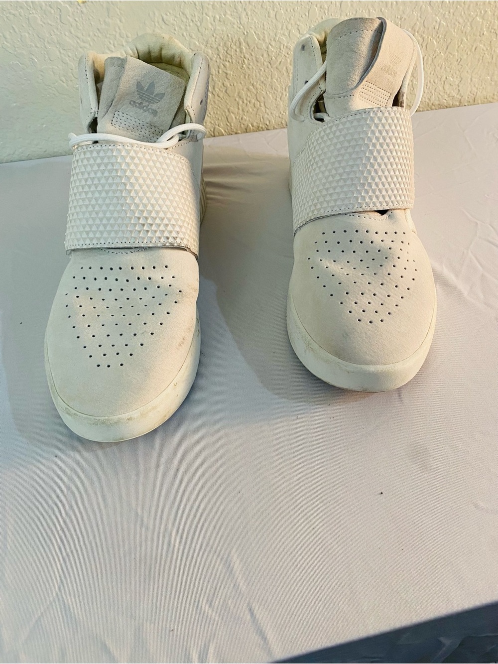 adidas All-White High-Top Strap Sneakers